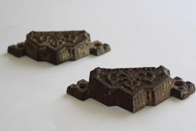 photo of antique cast iron bin pulls, Eastlake vintage hardware, Victorian drawer handles #2