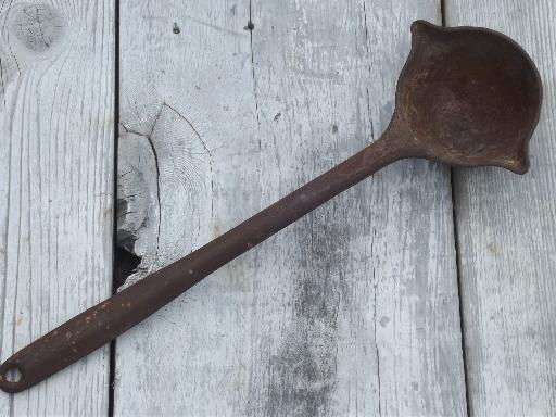 photo of antique cast iron blacksmith's smelting ladle, Hollands lead melting spoon #1