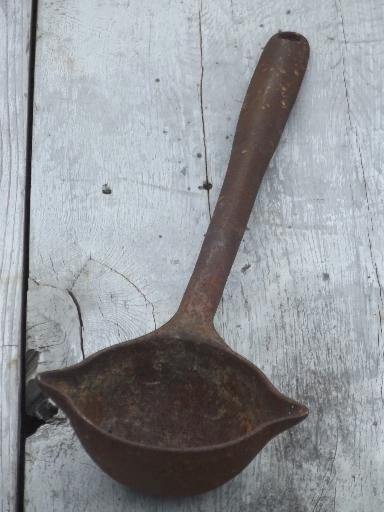 photo of antique cast iron blacksmith's smelting ladle, Hollands lead melting spoon #3