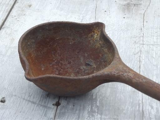 photo of antique cast iron blacksmith's smelting ladle, Hollands lead melting spoon #5