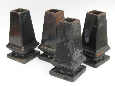 photo of antique cast iron enamel stove feet, vintage kitchen range or wood stove parts #1