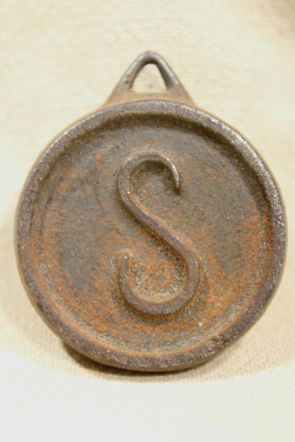 photo of antique cast iron letter S, counter weight for clock or vintage mechanical tool or equipment? #1