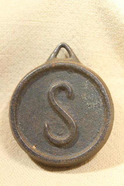 photo of antique cast iron letter S, counter weight for clock or vintage mechanical tool or equipment? #3