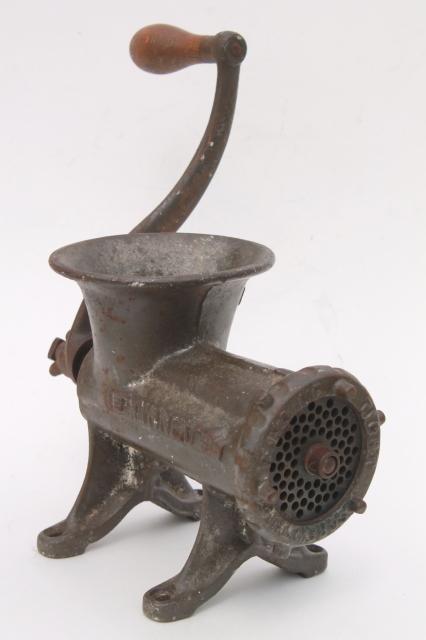 photo of antique cast iron meat grinder Enterprise No 12 food chopper tinned finish #1