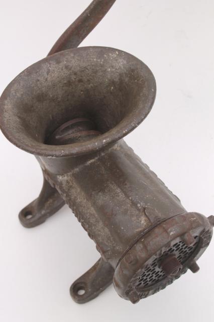 photo of antique cast iron meat grinder Enterprise No 12 food chopper tinned finish #2