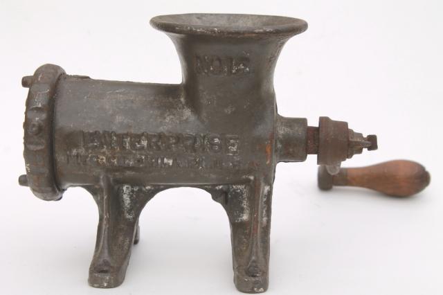 photo of antique cast iron meat grinder Enterprise No 12 food chopper tinned finish #3