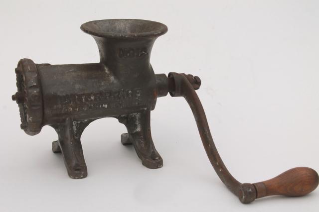 photo of antique cast iron meat grinder Enterprise No 12 food chopper tinned finish #5