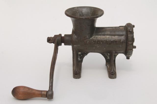 photo of antique cast iron meat grinder Enterprise No 12 food chopper tinned finish #7