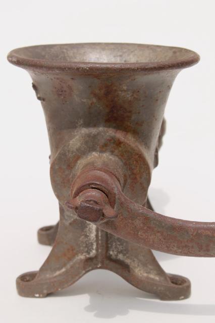 photo of antique cast iron meat grinder Enterprise No 12 food chopper tinned finish #8