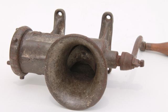 photo of antique cast iron meat grinder Enterprise No 12 food chopper tinned finish #9