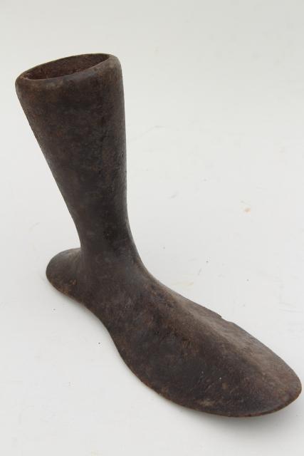 photo of antique cast iron shoe last, leg and foot form sculpture, rustic vintage industrial #2