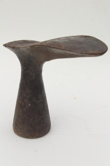 photo of antique cast iron shoe last, leg and foot form sculpture, rustic vintage industrial #3