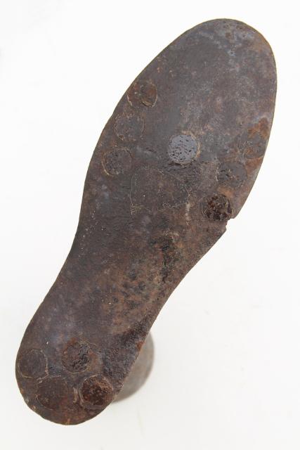 photo of antique cast iron shoe last, leg and foot form sculpture, rustic vintage industrial #4