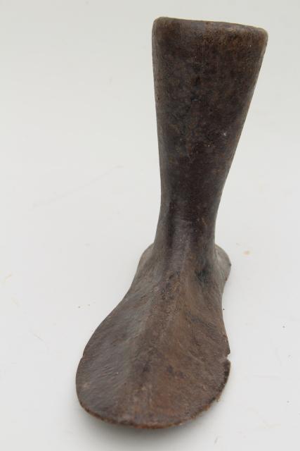 photo of antique cast iron shoe last, leg and foot form sculpture, rustic vintage industrial #6