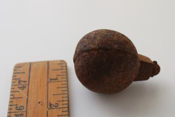 catalog photo of antique cast iron thingamabob, round weight for old scale or vintage industrial equipment 