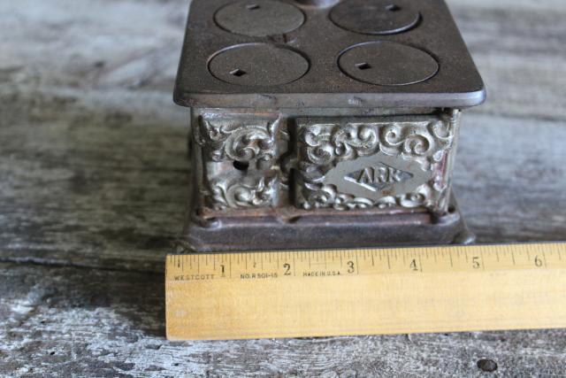 photo of antique cast iron toy stove Ark wood stove, Arcade novelty or saleman's sample #6