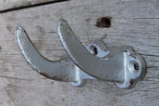 photo of antique cast iron wall hooks, double coat hook w/ old paint for porch or entry #1