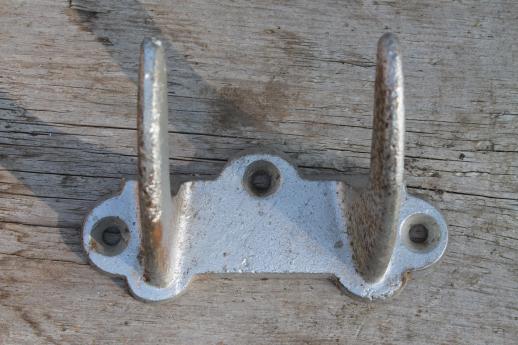 photo of antique cast iron wall hooks, double coat hook w/ old paint for porch or entry #2