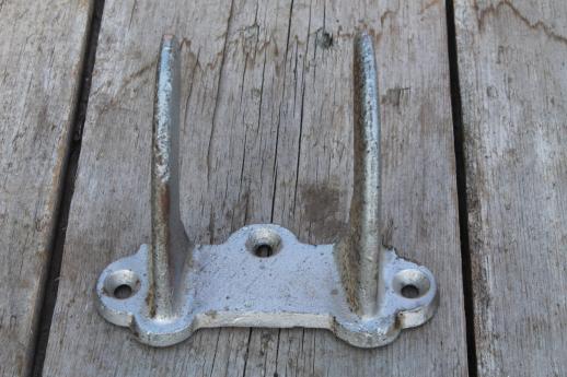 photo of antique cast iron wall hooks, double coat hook w/ old paint for porch or entry #3