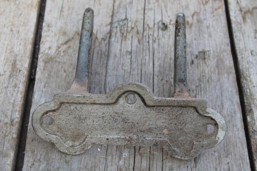 photo of antique cast iron wall hooks, double coat hook w/ old paint for porch or entry #6