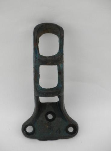 photo of antique cast iron wall mounting flag pole bracket, old blue paint #1