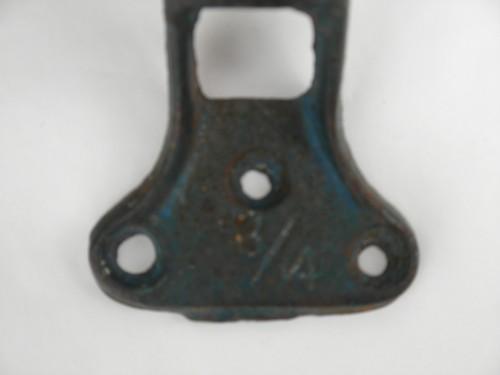 photo of antique cast iron wall mounting flag pole bracket, old blue paint #3