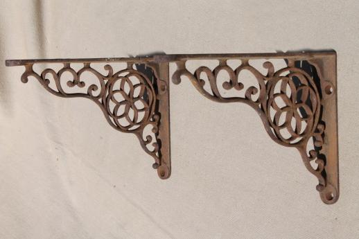 photo of antique cast iron wall shelf bracket corbels, authentic vintage hardware #2