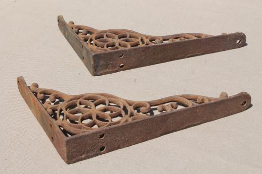 photo of antique cast iron wall shelf bracket corbels, authentic vintage hardware #4