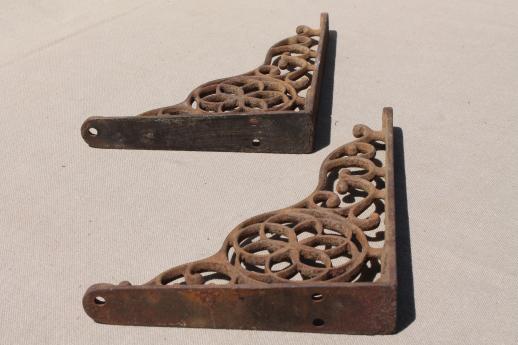 photo of antique cast iron wall shelf bracket corbels, authentic vintage hardware #5