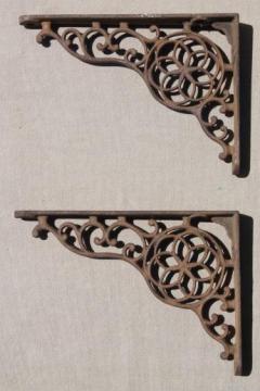 catalog photo of antique cast iron wall shelf bracket corbels, authentic vintage hardware