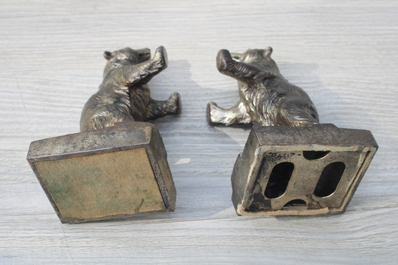 photo of antique cast metal bronze bears statues, bear figurines bookends early souvenir of Yellowstone #7