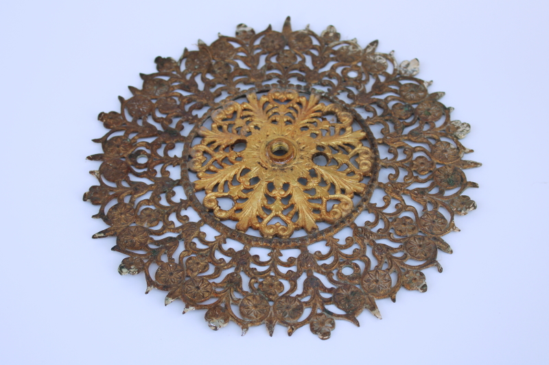 photo of antique cast metal filigree rosette, hardware for wall or ceiling mount gas light lighting fixture #1