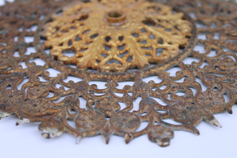photo of antique cast metal filigree rosette, hardware for wall or ceiling mount gas light lighting fixture #2