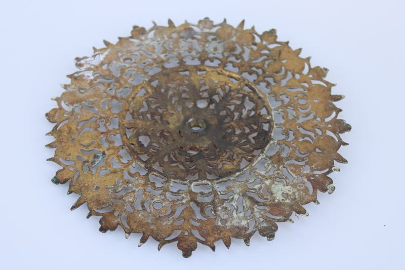 photo of antique cast metal filigree rosette, hardware for wall or ceiling mount gas light lighting fixture #6
