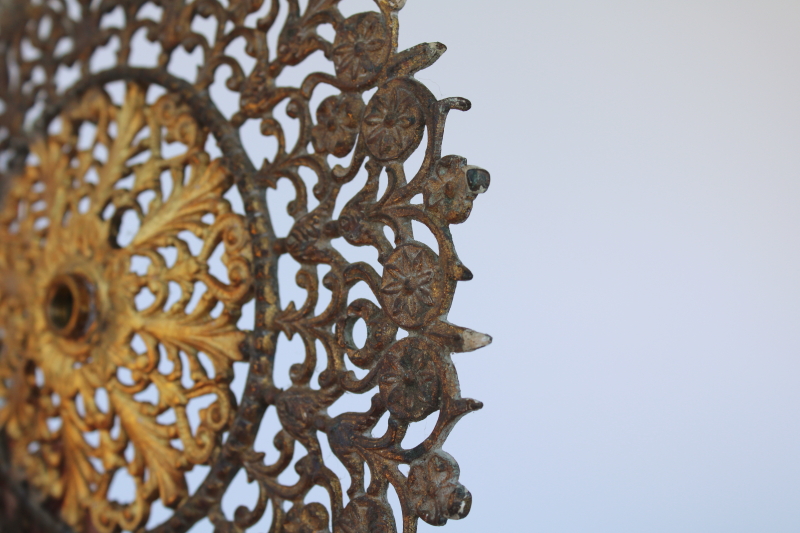 photo of antique cast metal filigree rosette, hardware for wall or ceiling mount gas light lighting fixture #8