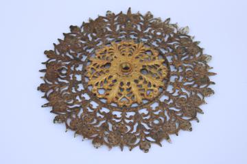 catalog photo of antique cast metal filigree rosette, hardware for wall or ceiling mount gas light lighting fixture