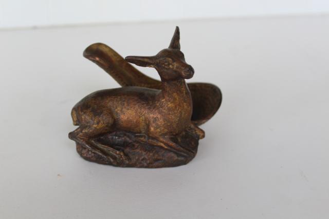 photo of antique cast spelter bronze smoking pipe holder, doe deer or goat figurine #1