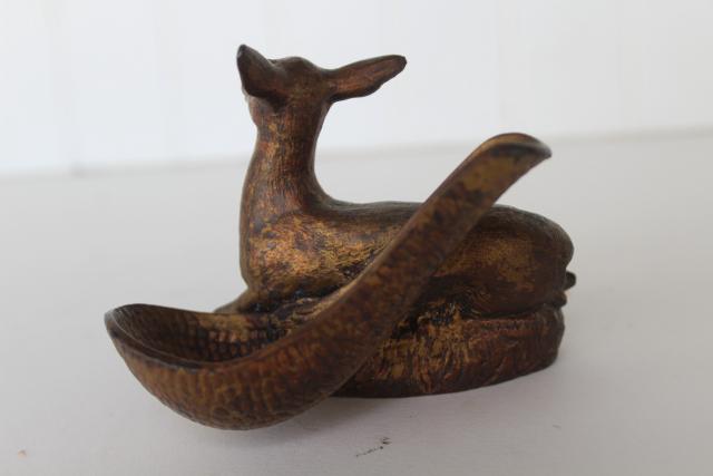 photo of antique cast spelter bronze smoking pipe holder, doe deer or goat figurine #3