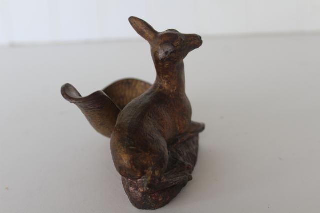 photo of antique cast spelter bronze smoking pipe holder, doe deer or goat figurine #4