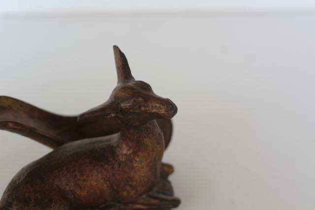 photo of antique cast spelter bronze smoking pipe holder, doe deer or goat figurine #5