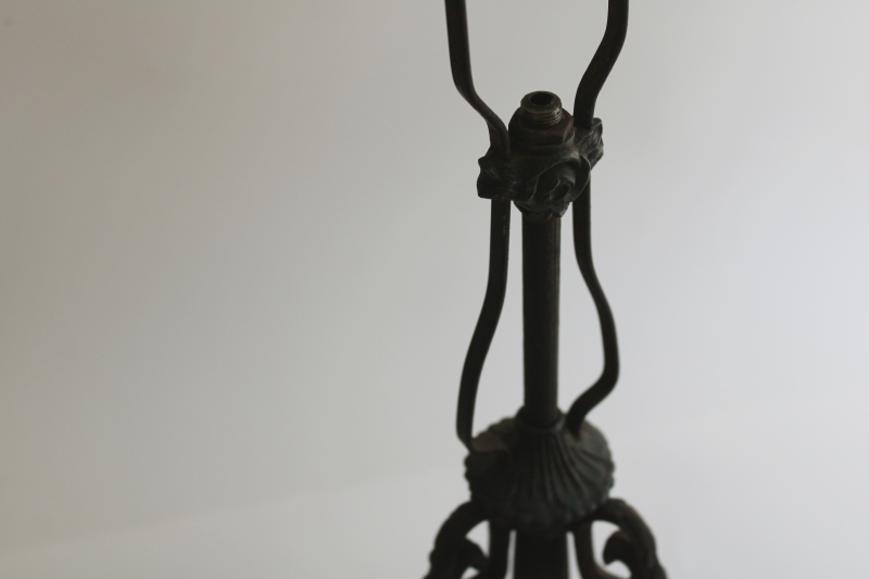 photo of antique cast wrought iron lamp, ornate scrolled shape w/ original black finish  #5