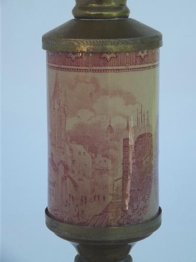 photo of antique castles transferware china lamp base,  old  oil lamp w/ glass font #5