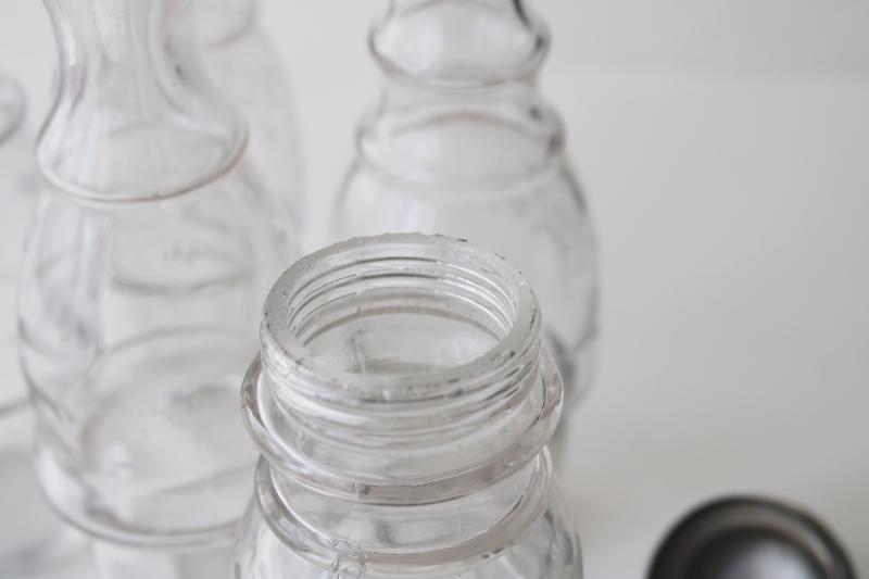 photo of antique castor set w/ original glass jars & bottles, aesthetic art metal stand #3