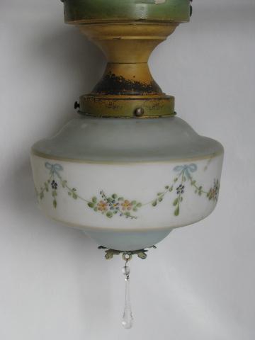 photo of antique ceiling fixture light w/ handpainted glass shade, vintage cottage lighting #1
