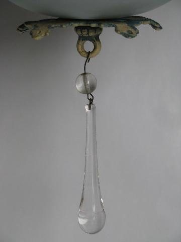 photo of antique ceiling fixture light w/ handpainted glass shade, vintage cottage lighting #4