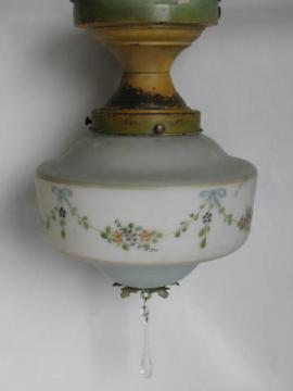 catalog photo of antique ceiling fixture light w/ handpainted glass shade, vintage cottage lighting