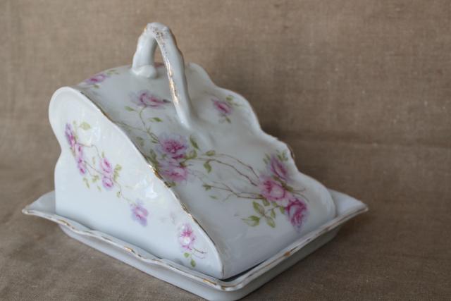 photo of antique cheese server, cheese wedge cover w/ porcelain china plate, Victorian vintage tableware #3