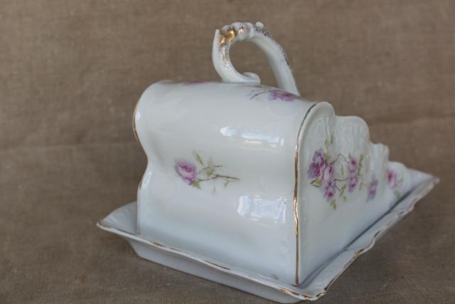 photo of antique cheese server, cheese wedge cover w/ porcelain china plate, Victorian vintage tableware #4