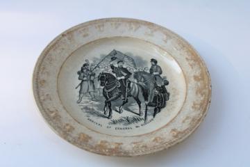 antique child's ABC plate, black transferware historic scene engraving Civil War soldiers