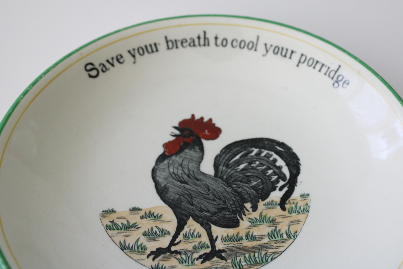 photo of antique child's bowl w/ rooster, Edwardian vintage motto ware Save Your Breath To Cool Your Porridge #2
